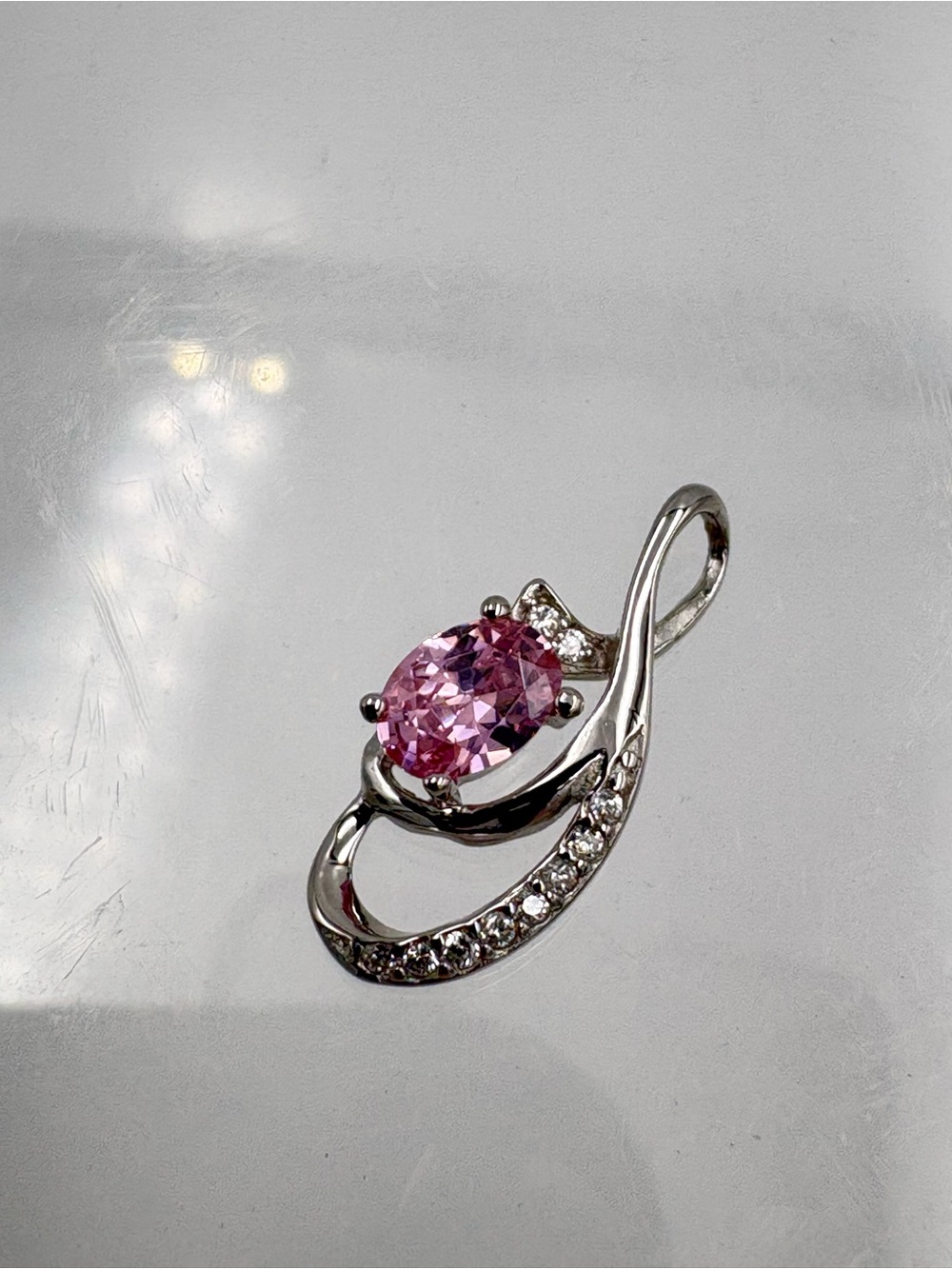 925 Silver 1 Ct Faceted Pink Sapphire & White Topaz Drop Pendant (Pendant Only)